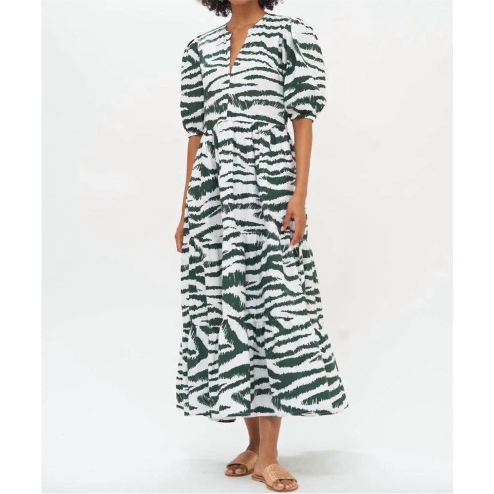 OLIPHANT puff sleeve maxi dress in green singita, L